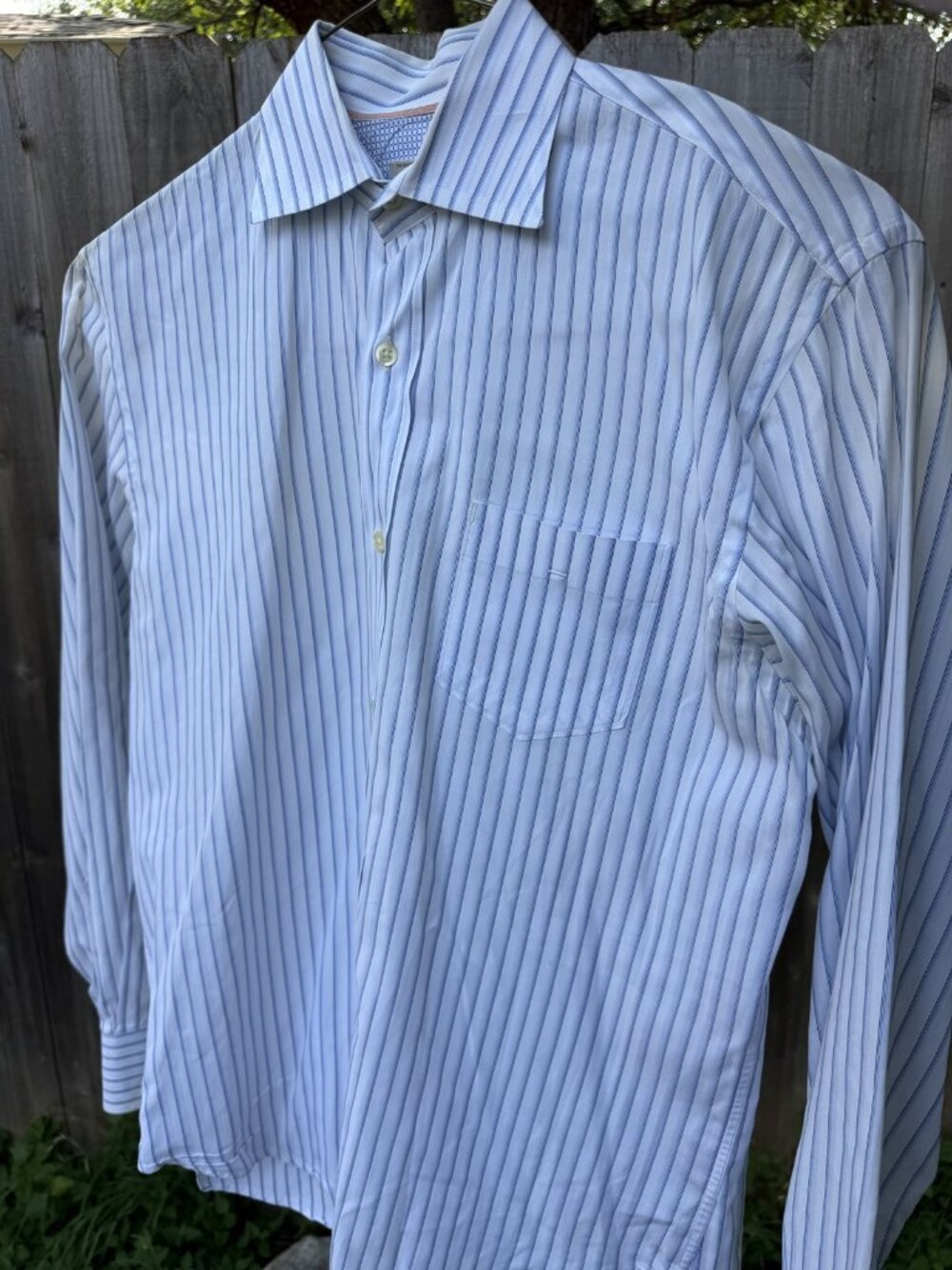 Hartford Slim Fit Medium Blue Pinstripe Long Sleeve Button Down Shirt